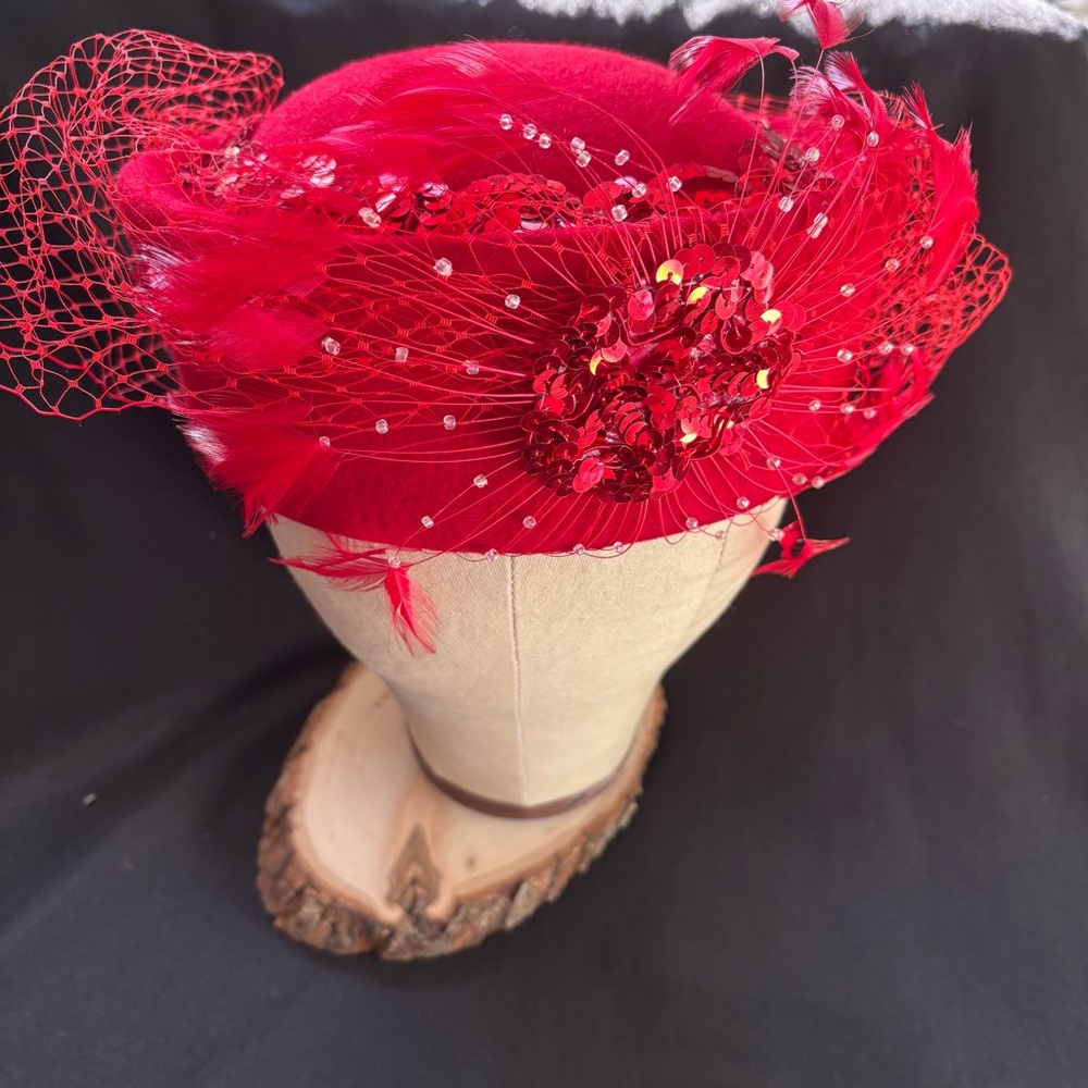 Elegant Red Feathered Fascinator